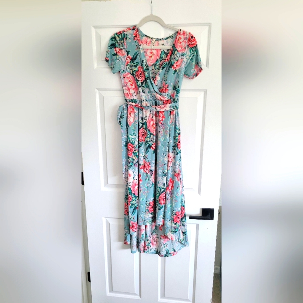 Pink Blush floral wrap dress